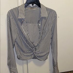 Striped women’s button up crop top